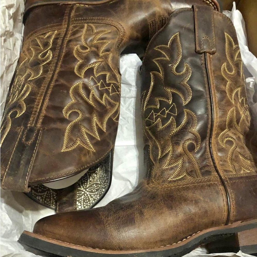 Brown Western Cowboy Boots with Embroidery